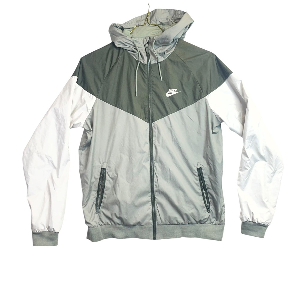 Nike Sportswear Windrunner Mens Grey White Hooded Windbreaker AT5270-023 M